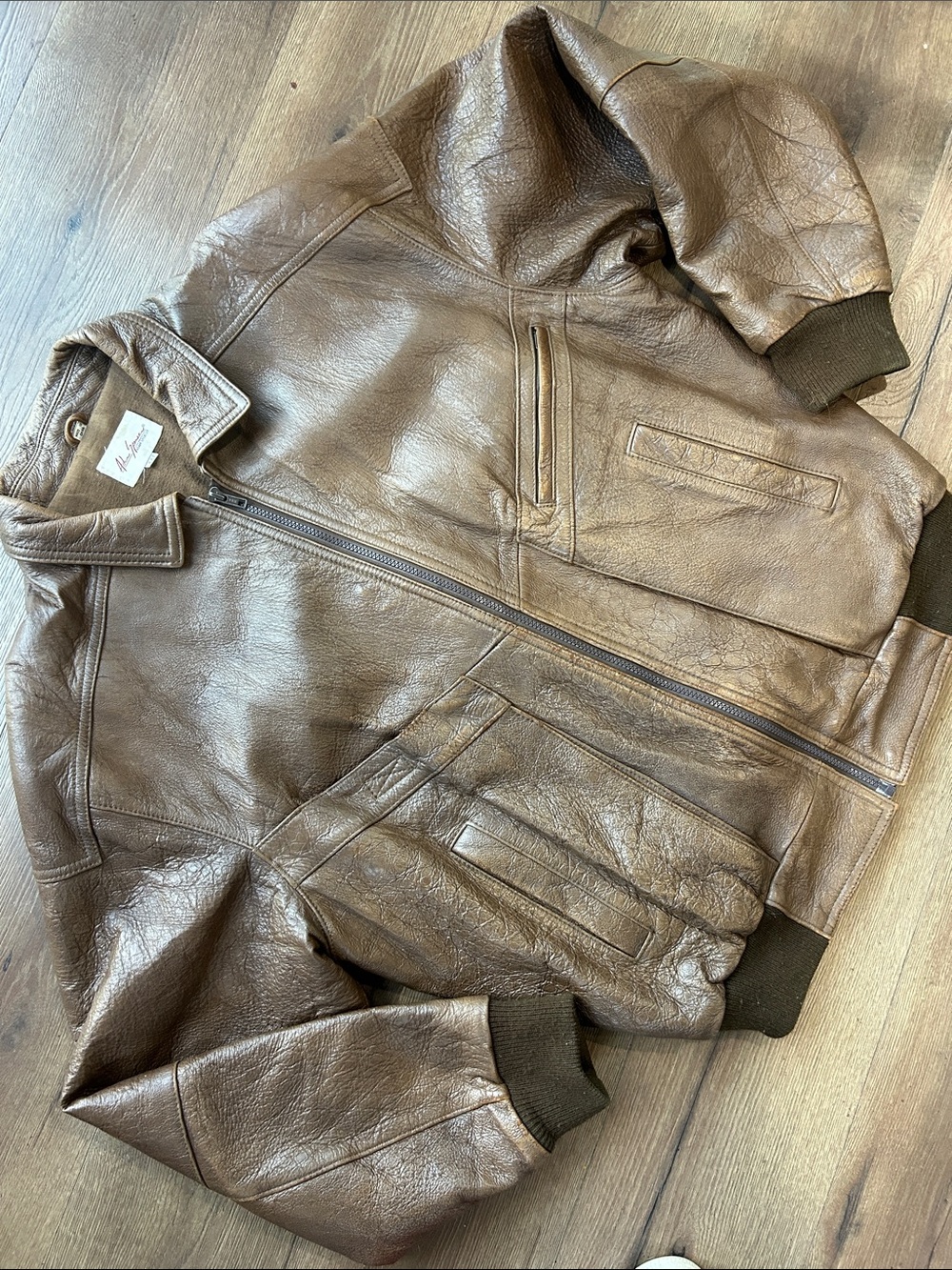 Adam Spencer Vintage Leather Bomber Jacket - size 44T